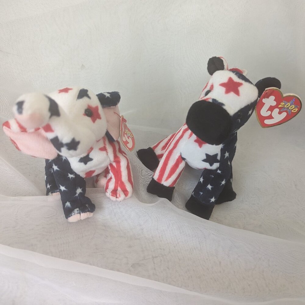 Ty Beanie Babies Lefty and Righty Retired Political  Year 2000 with Tags